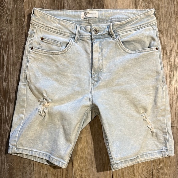 BERKSHIRE | Light Blue Distressed Denim Bermuda Shorts - Picture 1 of 8